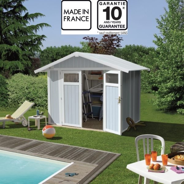 Abri de jardin en PVC 4,9m² UTILITY blanc et gris bleu Grosfillex
